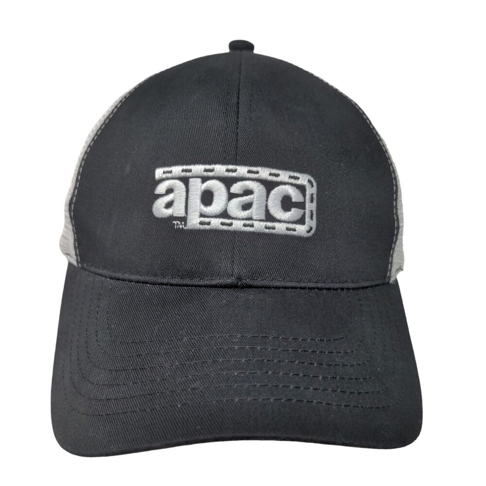 Unbranded Men's Apac Strapback Mesh Back Hat Black White Embroidered Logo